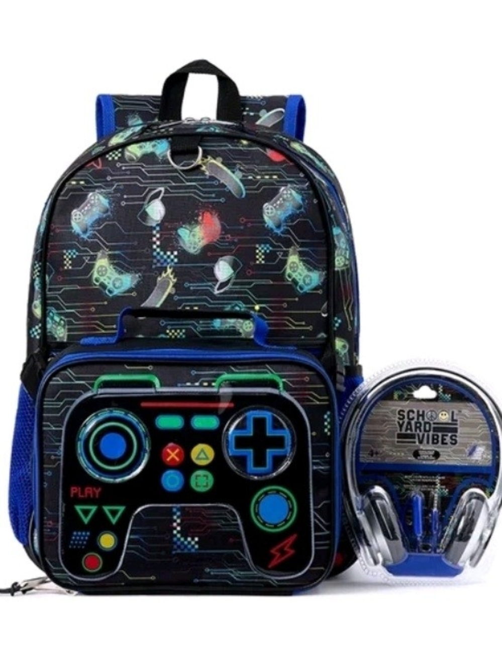 Blue Gaming Controller Backpack with Headset